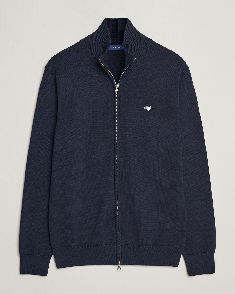 Gant Cotton Full Zip Cardigan Evening Blue – Blå