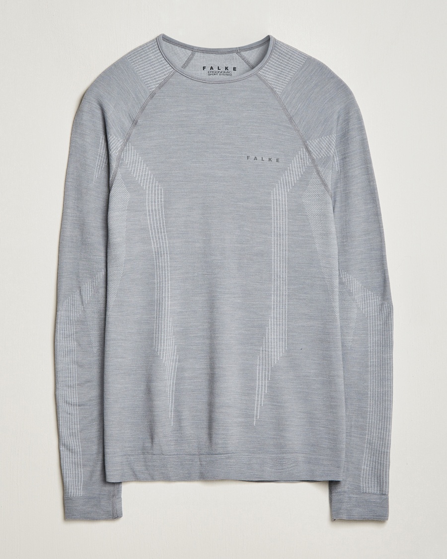 Herre | T-Shirts | Falke Sport | Falke Long Sleeve Wool Tech Shirt Grey Heather
