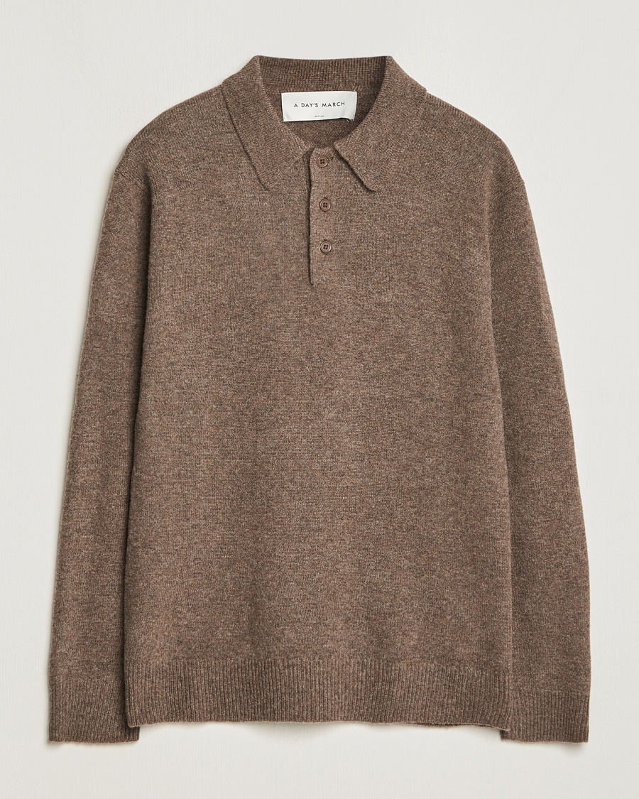 A Day's March Avoch Lambswool Polo Dark Taupe – Brun