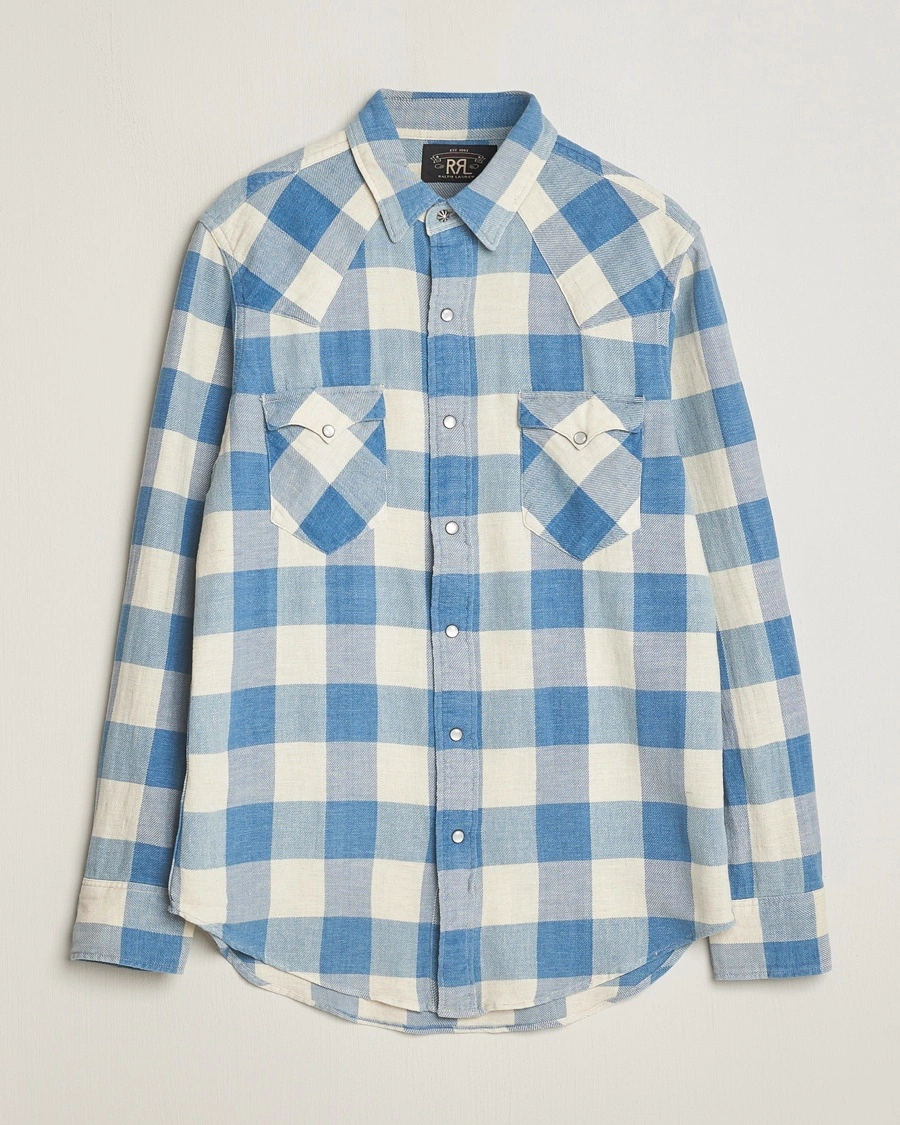 RRL Buffalo Western Shirt Indigo/Cream Check – Blå