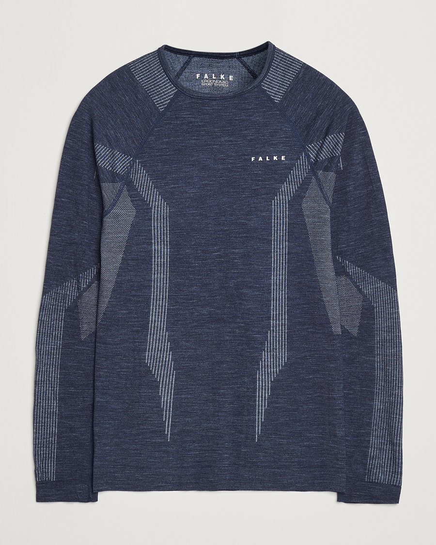 Herre | T-Shirts | Falke Sport | Long Sleeve Wool Tech Shirt Space Blue