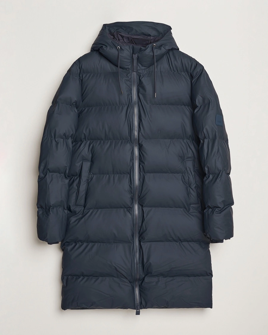 RAINS Alta Long Puffer Parka Navy – Blå