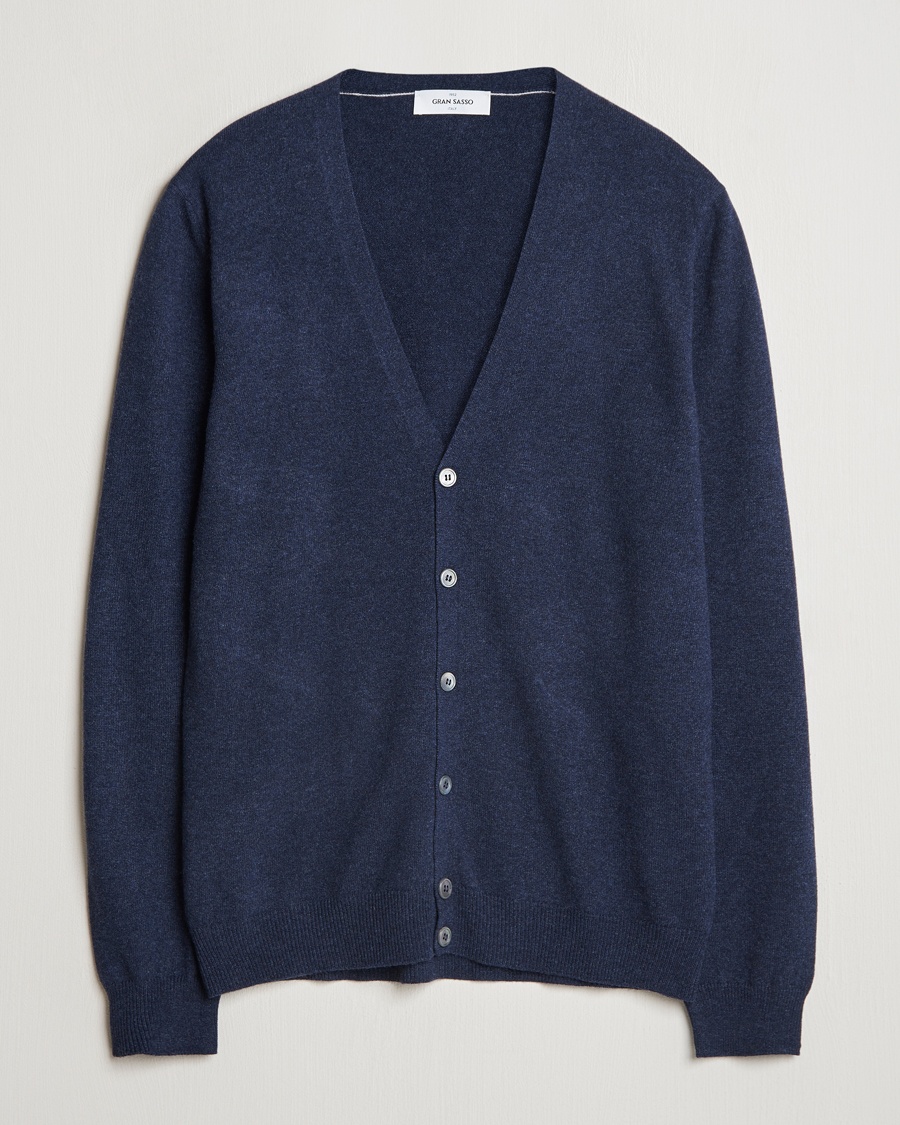 Gran Sasso Wool/Cashmere Cardigan Navy Melange – Blå