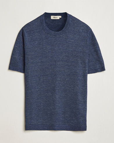  Cotton/Linen Short Sleeve T-Shirt Navy