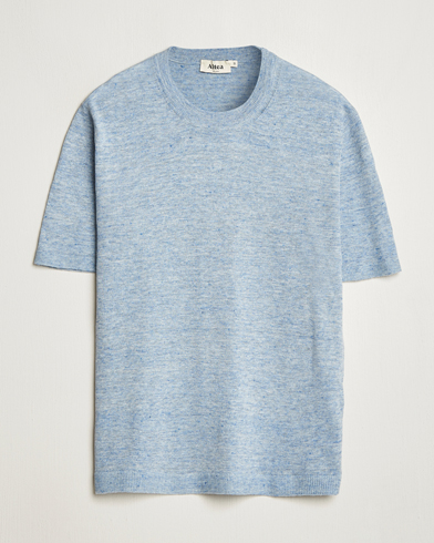  Cotton/Linen Short Sleeve T-Shirt Light Blue