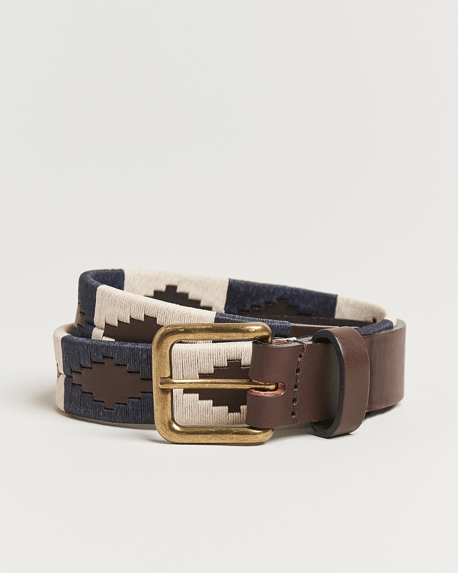 Pampeano Jugadoro Hand Stitched Classic Leather Belt 3,5cm Blue/White – Brun