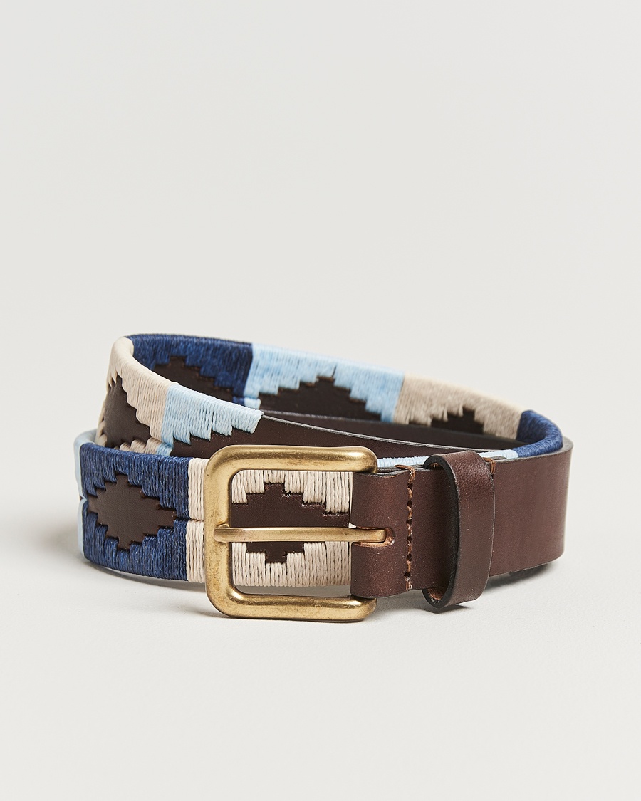 Pampeano Sereno Hand Stitched Classic Leather Belt 3,5cm Blue – Brun