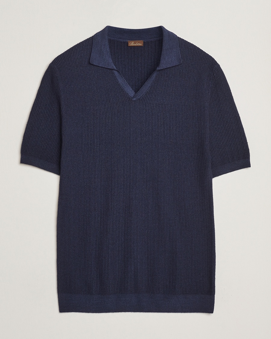 Herre | | Stenströms | Structured Merino Knitted Polo Navy