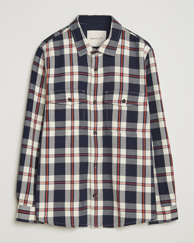 GANT Heavy Twill Checked Overshirt Evening Blue – Blå