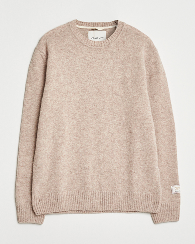 GANT Scottish Wool Knitted Crew Neck Sweater Khaki Melange – Beige