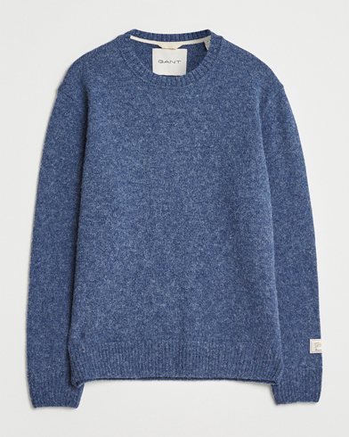 GANT Scottish Wool Knitted Crew Neck Sweater Marine Melange – Blå