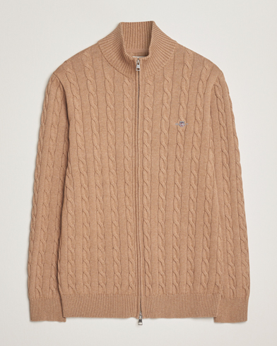 GANT Cotton Cable Full Zip Dark Sand Melange – Brun