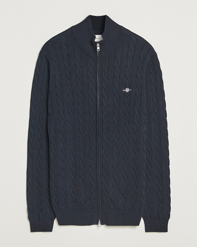 GANT Cotton Cable Full Zip Evening Blue – Blå
