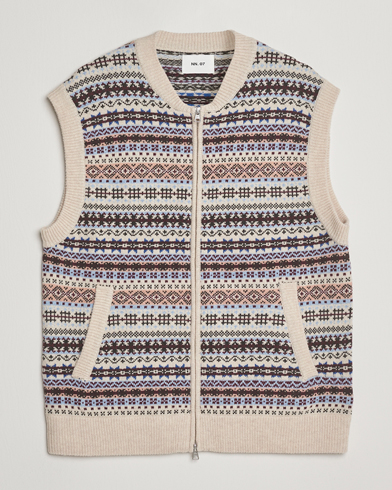 NN07 Robbie Fairisle Full Zip Vest Multi – Flerfarget