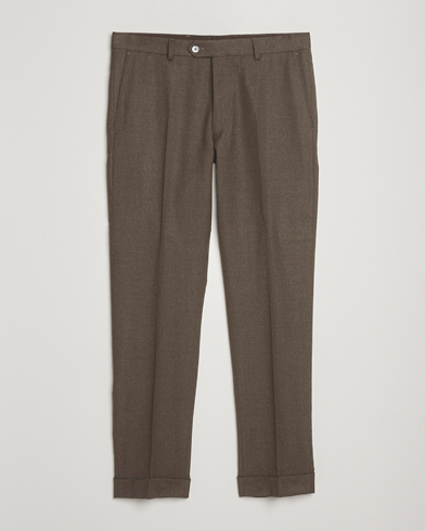 Oscar Jacobson Dandy Turn Up Flannel Trousers Brown – Brun