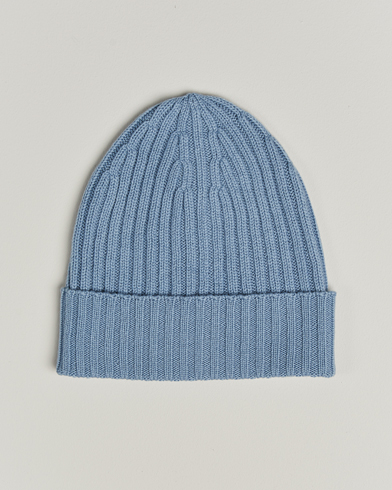 Piacenza Cashmere Ribbed Cashmere Beanie Sky Blue – Blå
