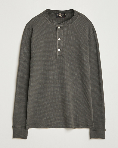 RRL Long Sleeve Henley Faded Black – Grå