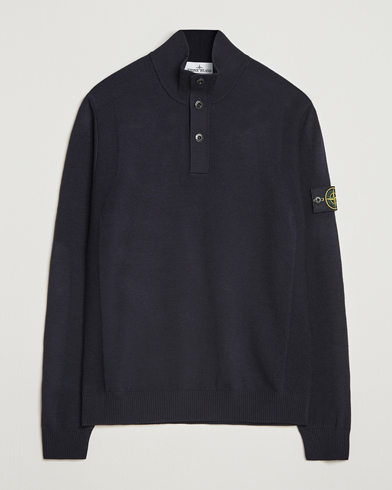 Stone Island Stretch Wool Knitted Half Button Jumper Navy – Blå