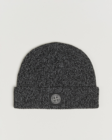 Stone Island Reflective Cotton Knit Beanie Black Melange – Svart