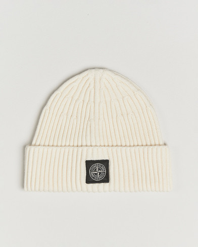 Stone Island Full Rib Wool Beanie Ivory – Hvit
