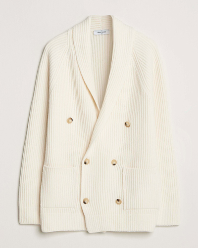Gran Sasso Shawl Collar Heavy Knitted Wool Cardigan Cream – Hvit