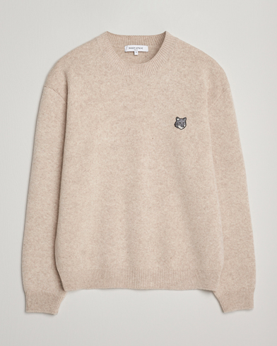 Maison Kitsuné Grey Fox Head Milano Lambswool Sweater Tan Beige – Beige