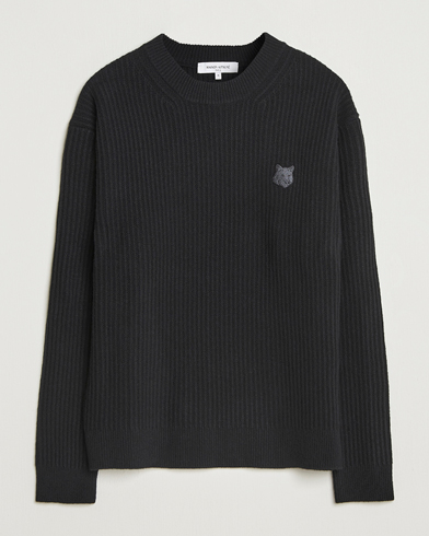 Maison Kitsuné Tonal Fox Head Wool Ribbed Sweater Black – Svart