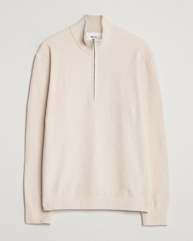 NN07 Danny Rib Knitted Half Zip Ivory – Hvit