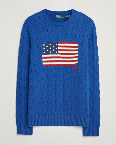 Polo Ralph Lauren Cotton Cable Flag Sweater Sapphire Star – Blå