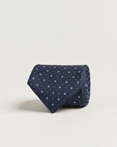 E. Marinella 3-Fold Printed Silk Tie Dark Blue – Blå