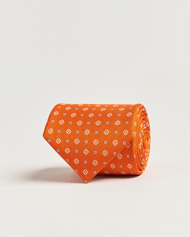 E. Marinella 3-Fold Printed Silk Tie Orange – Oransje