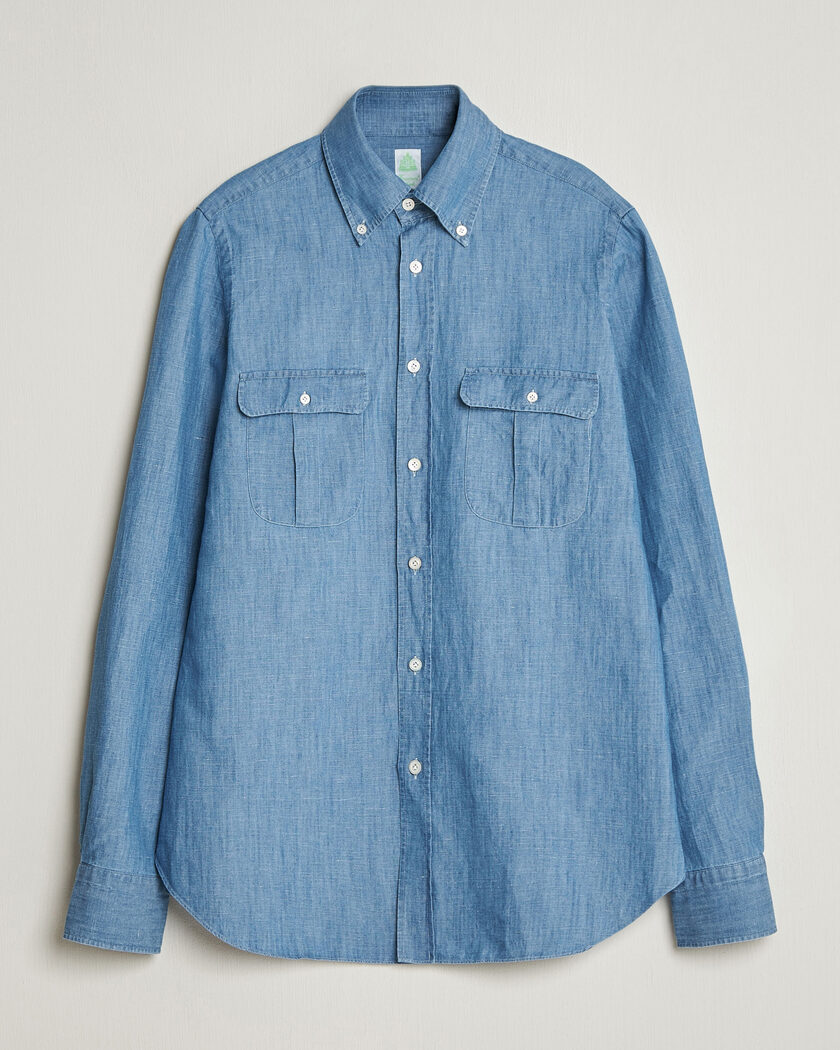 Finamore Napoli Double Pocket Overshirt Light Blue – Blå