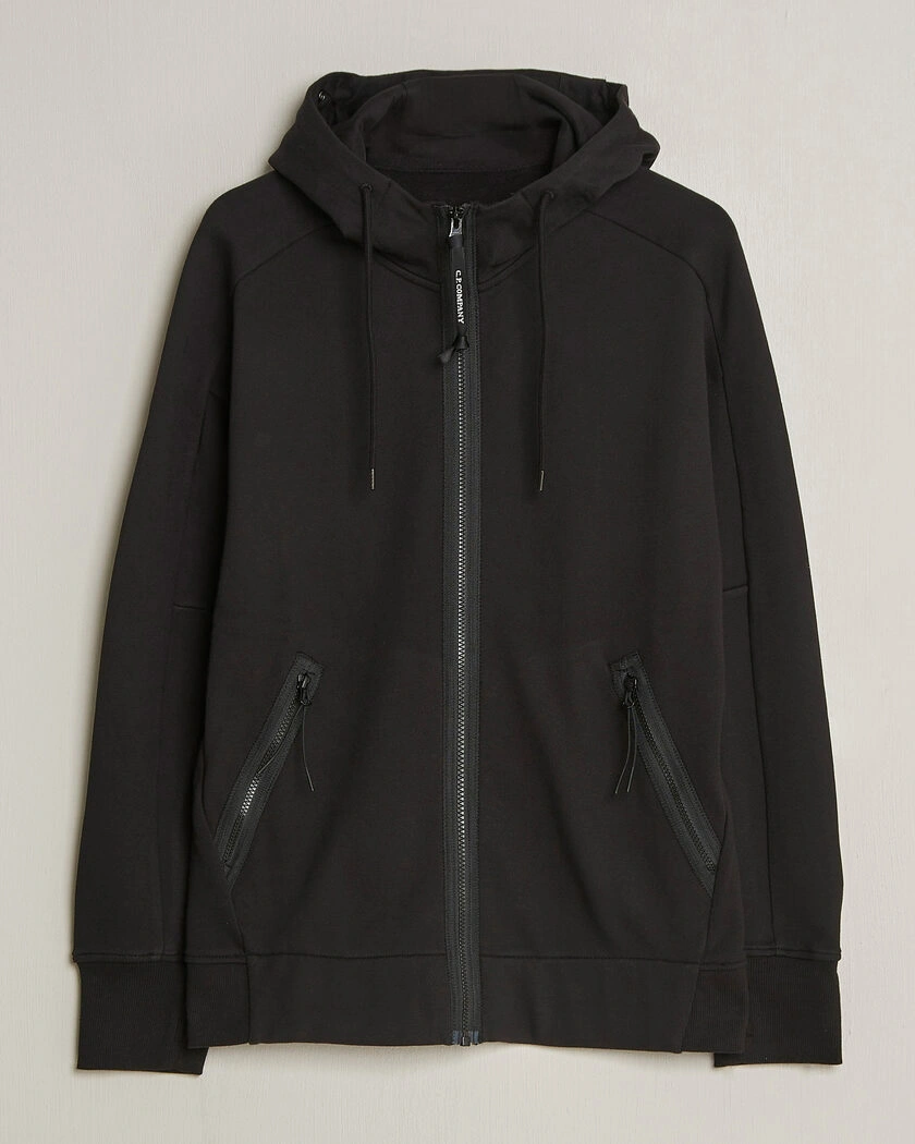 C.P. Company Diagonal Raised Fleece Full Zip Goggle Hoodie Black – Svart