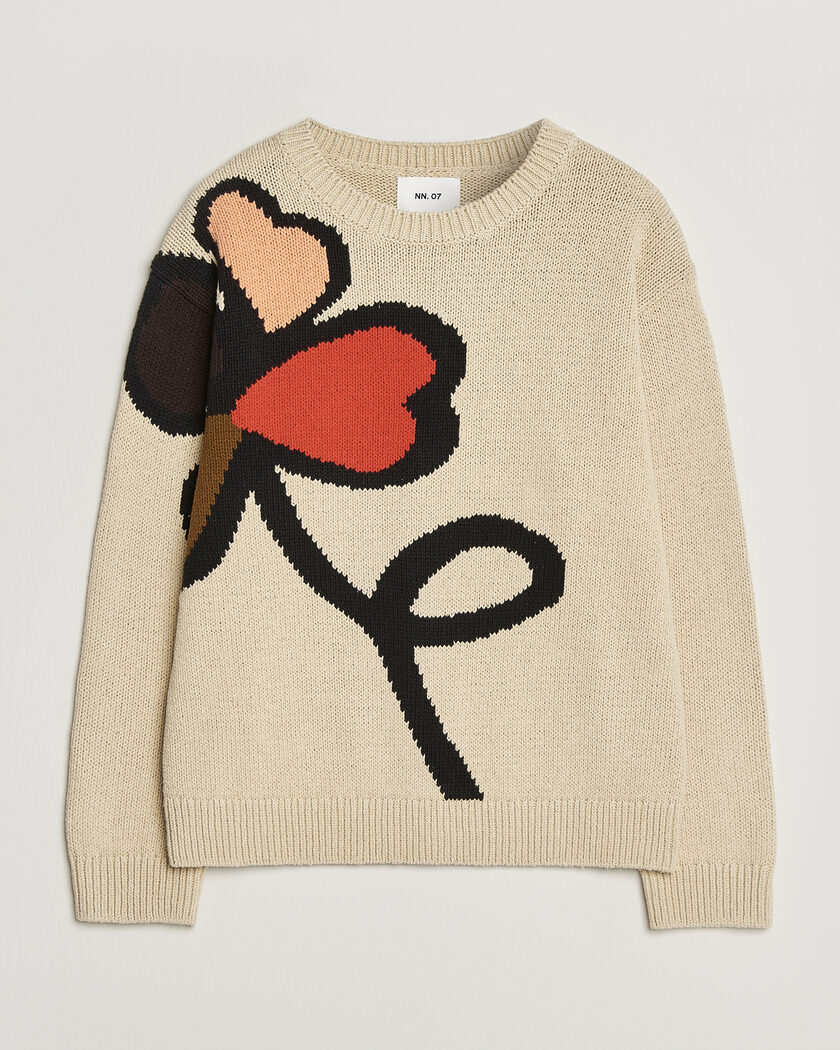 NN07 Todd Printed Flower Sweater Ecru Multi – Flerfarget