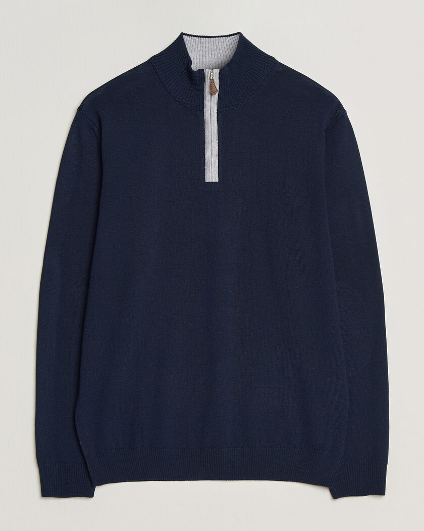 Stenströms Merino Contrast Half-Zip Navy – Blå