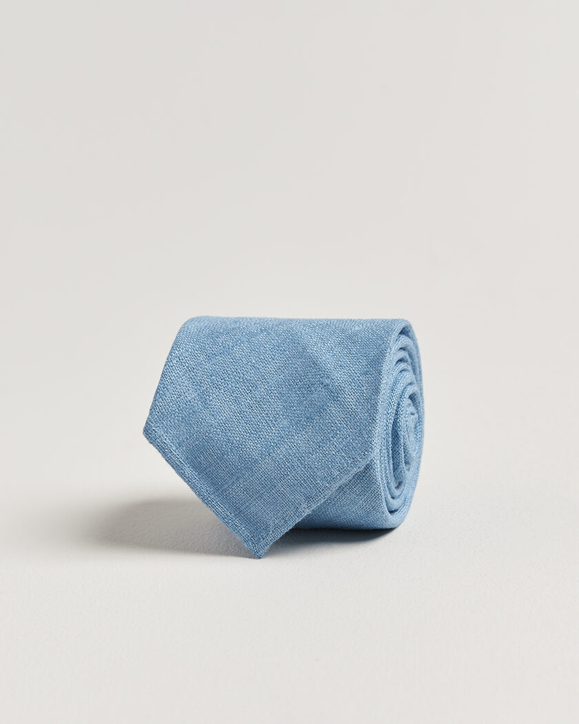 Drake's Silk Tussah Handrolled Tie Sky Blue – Blå