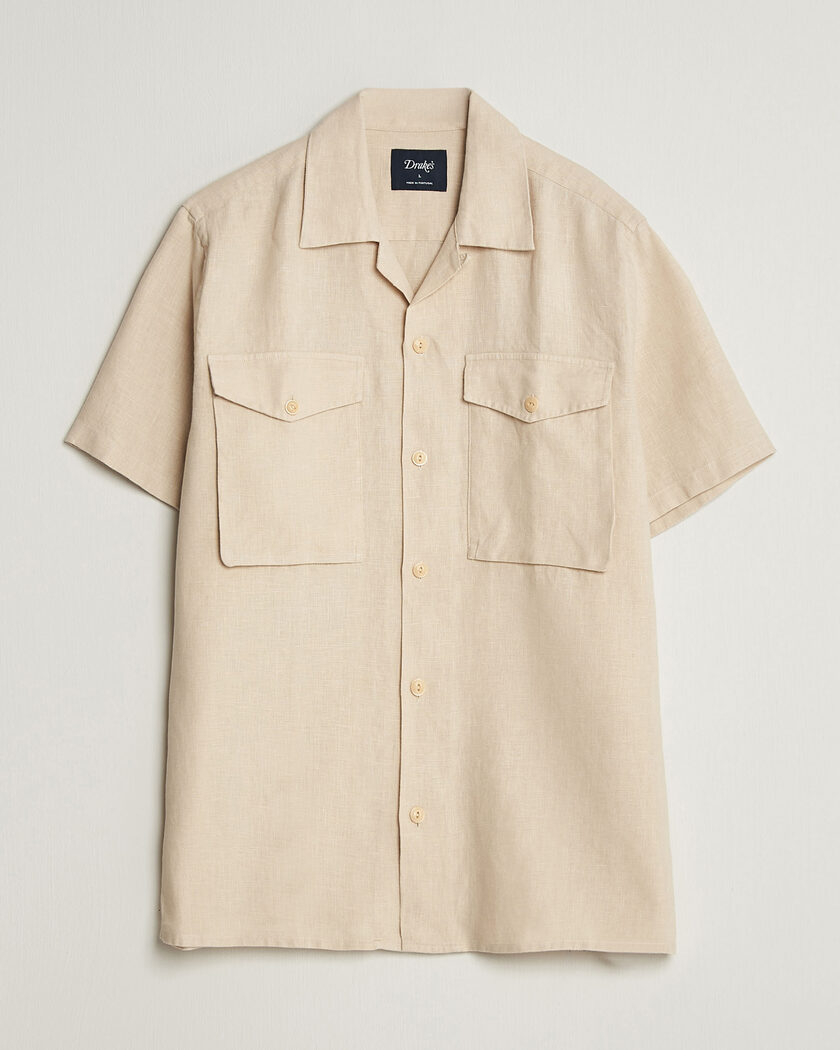 Drake's Military Short Sleeve Camp Collar Shirt Ecru – Hvit