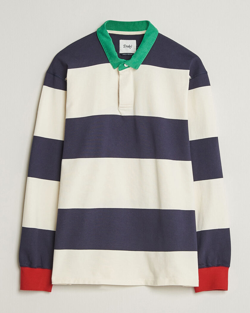 Drake's Dual Block Stripe Rugby Whie/Navy – Hvit
