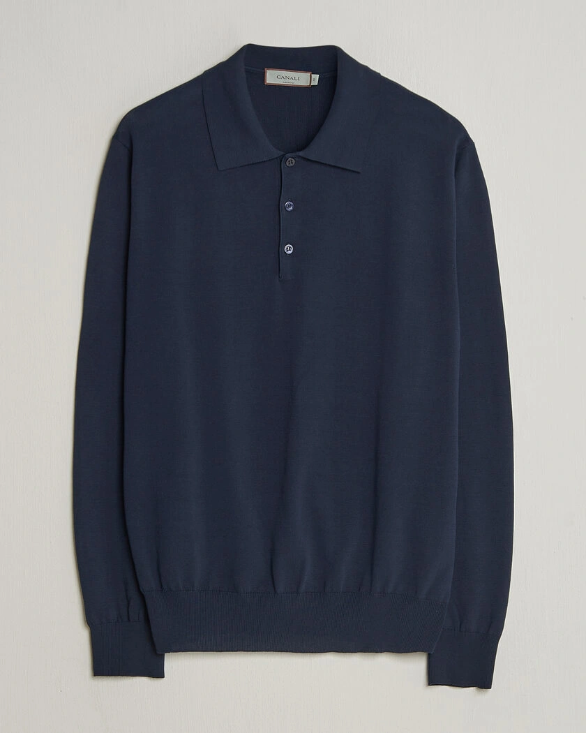 Canali Cotton Long Sleeve Polo Navy – Blå