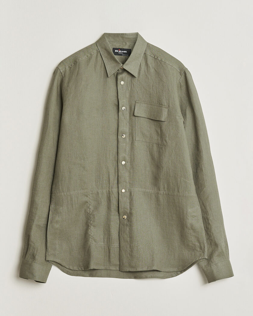 Kiton Linen Overshirt Khaki – Grønn