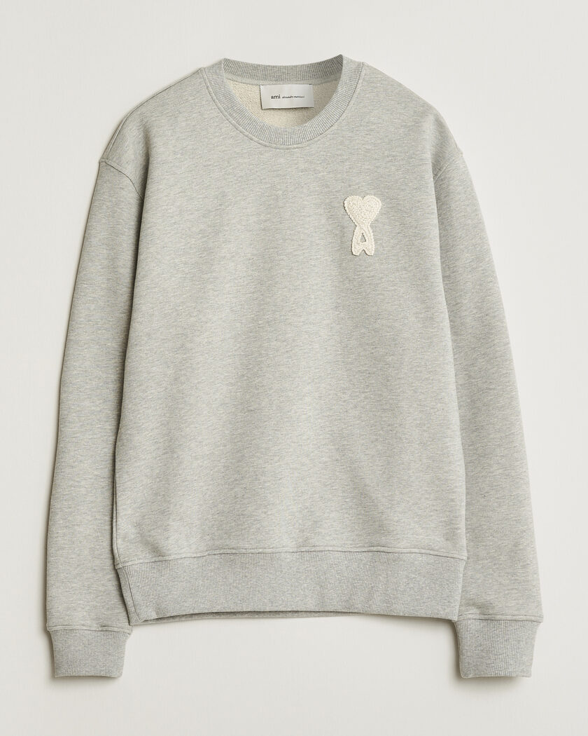AMI Knitted Heart Logo Sweatshirt Grey Melange – Grå