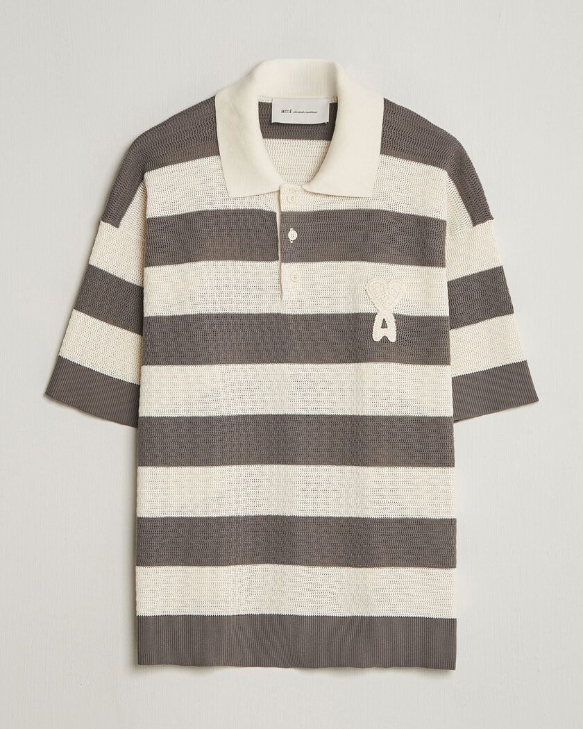 AMI Striped Polo White/Grey – Hvit