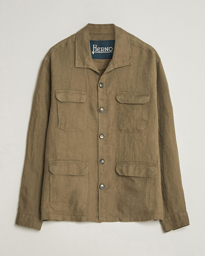Herno Linen Safari Jacket Military – Grønn