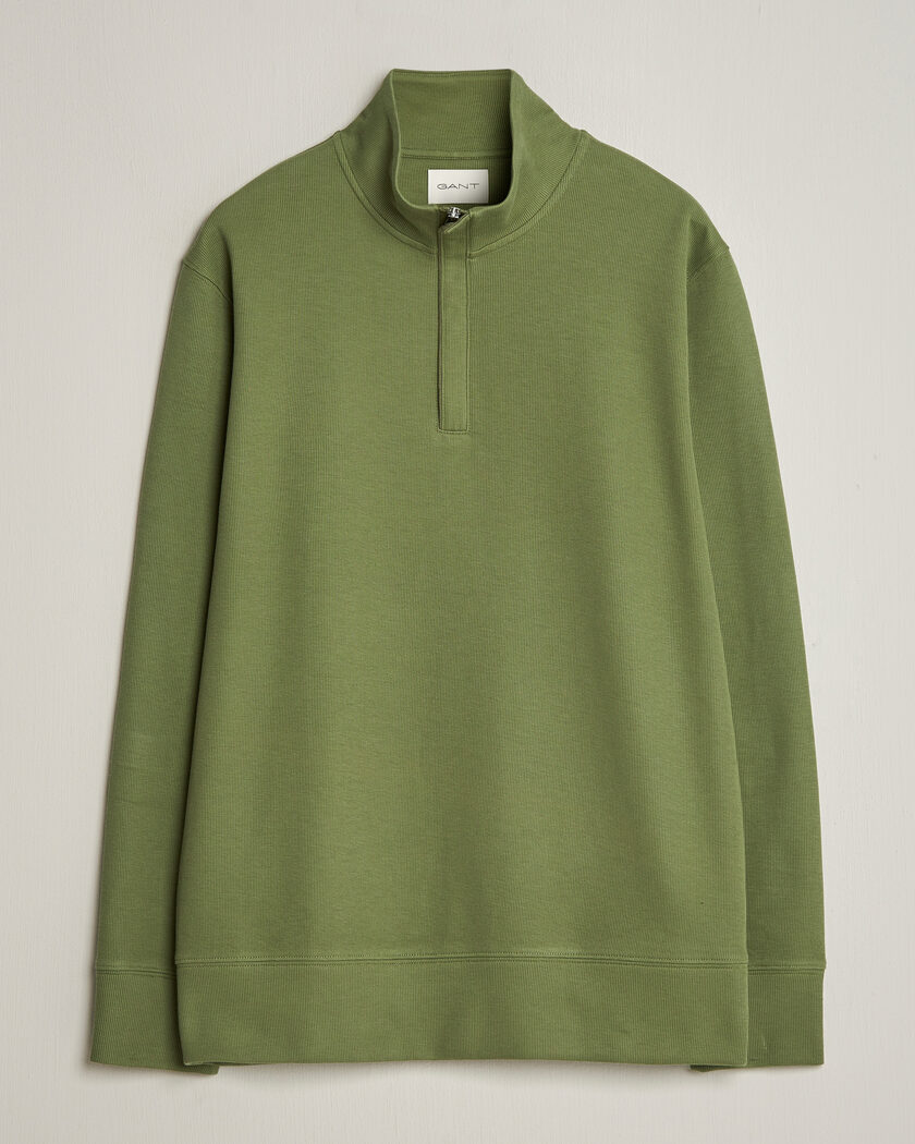 Gant Light Sacker Rib Half Zip Dry Herb Green – Grønn