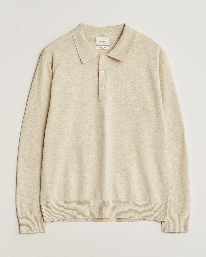 GANT Cotton/Linen Slub Knitted Polo Seed Melange – Beige