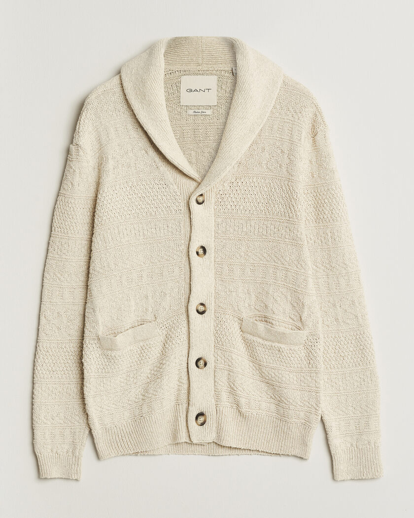 GANT Cotton/Linen Textured Cardigan Creamed White – Hvit