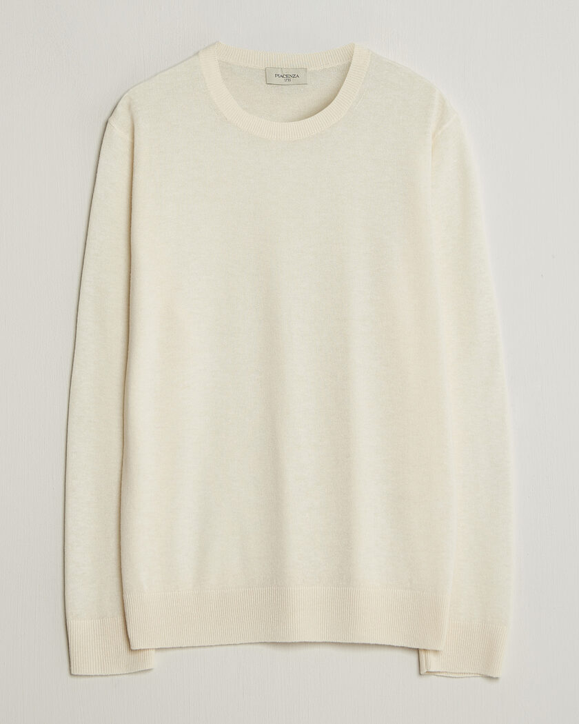 Piacenza Cashmere Soft Silk/Cashmere Crew Neck Off White – Hvit
