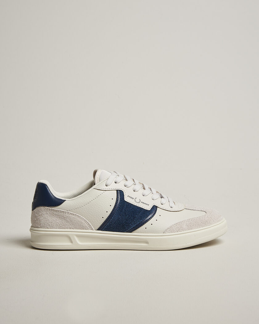 Fred Perry B4 Leather/Suede Sneaker Porcelain/Navy – Hvit