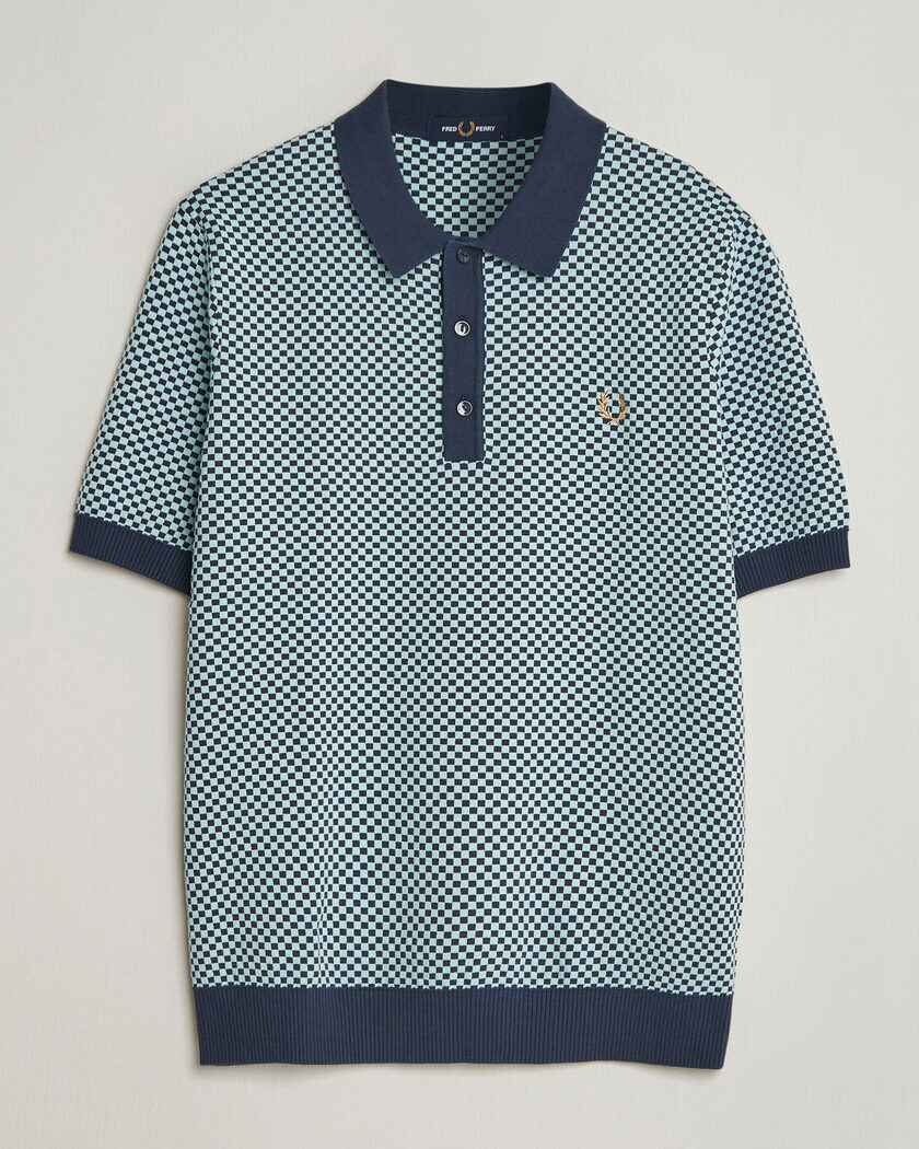 Fred Perry Checkboard Knitted Polo Dark Airforce – Blå