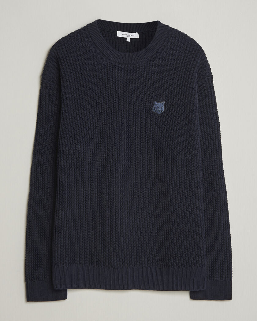 Maison Kitsuné Tonal Fox Head Rib Knitted Sweater Navy – Blå